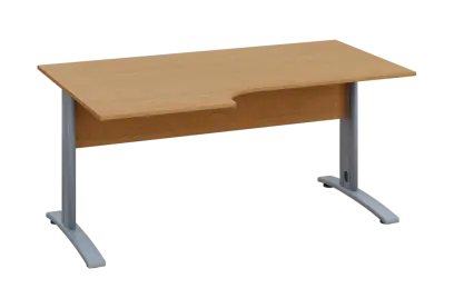 ERK 18 - 166 stůl kancelářský, rohový, levý, kovová podnož stříbrná, deska 18 mm, široký 1600 mm, buk Royal